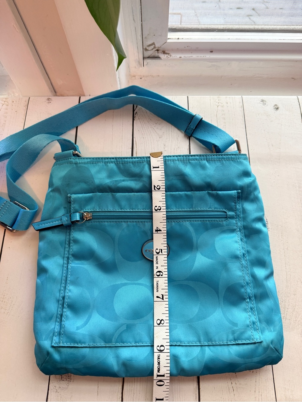 Coach | Signature Getaway Nylon File Crossbody Bag (F77408), Turquoise Blue - Picture 12 of 16